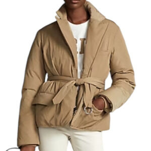 Polo Ralph Lauren Tan Water Repellent Belted Down Jacket Blazer Style Large New